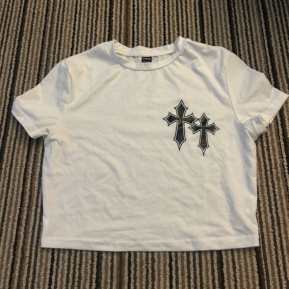 SHEIN White Tee with Cross Design